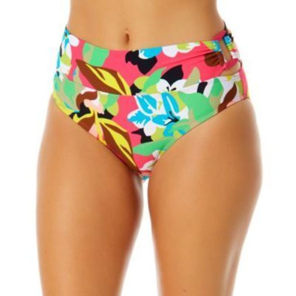 NWT Anne Cole  Womens Printed Hardware Mid-Rise Bikini Bottom Pink XS